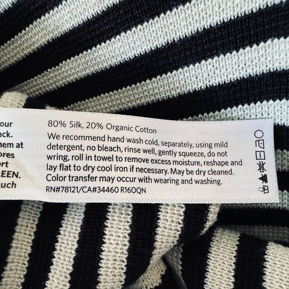 Eileen Fisher Organic Silk Black White Striped Sweater Top Size Small Nautical - Picture 8 of 14